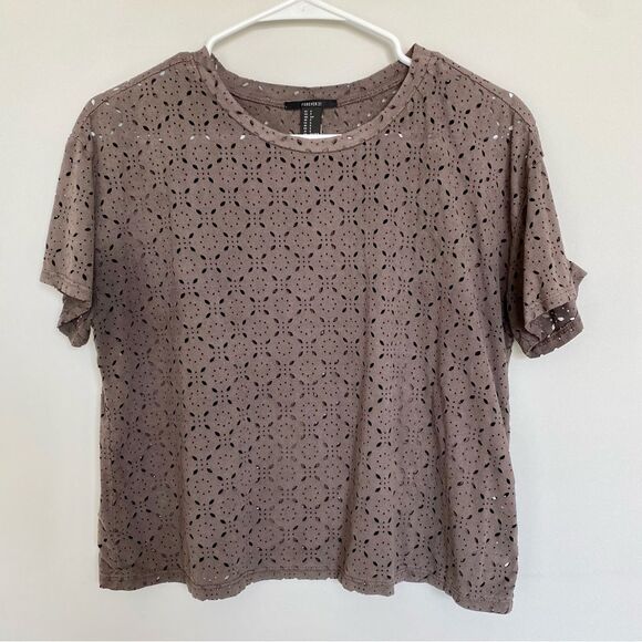 Forever 21 Grey Brown Cropped Cut Out Cropped Blouse Workwear Size Small - Picture 1 of 6